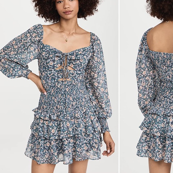 ASTR the Label Marietta Dress Blue Peach Multi Floral - Picture 1 of 9